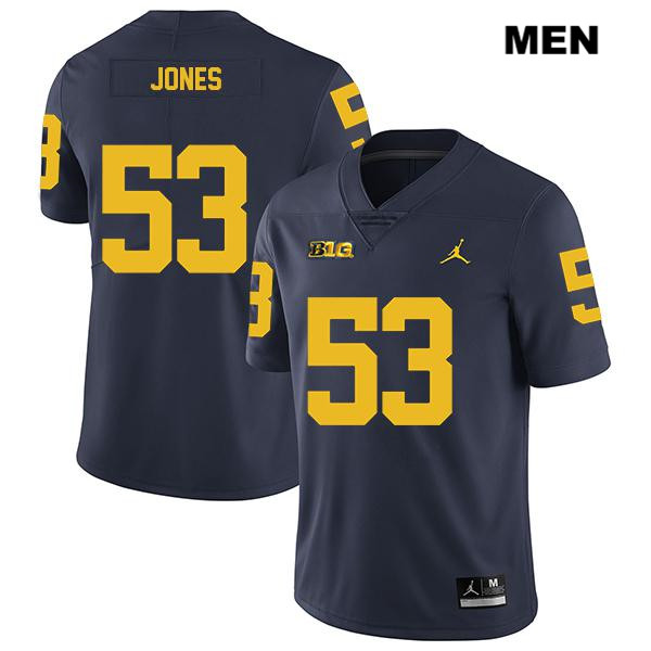 Men's NCAA Michigan Wolverines Trente Jones #53 Navy Jordan Brand Authentic Stitched Legend Football College Jersey NE25R51MC